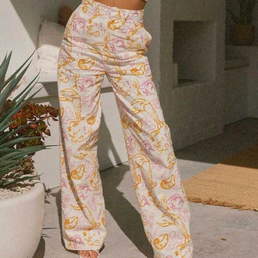 NEW: Peppermayo Pink and Yellow Sea Print Wide Leg Pants